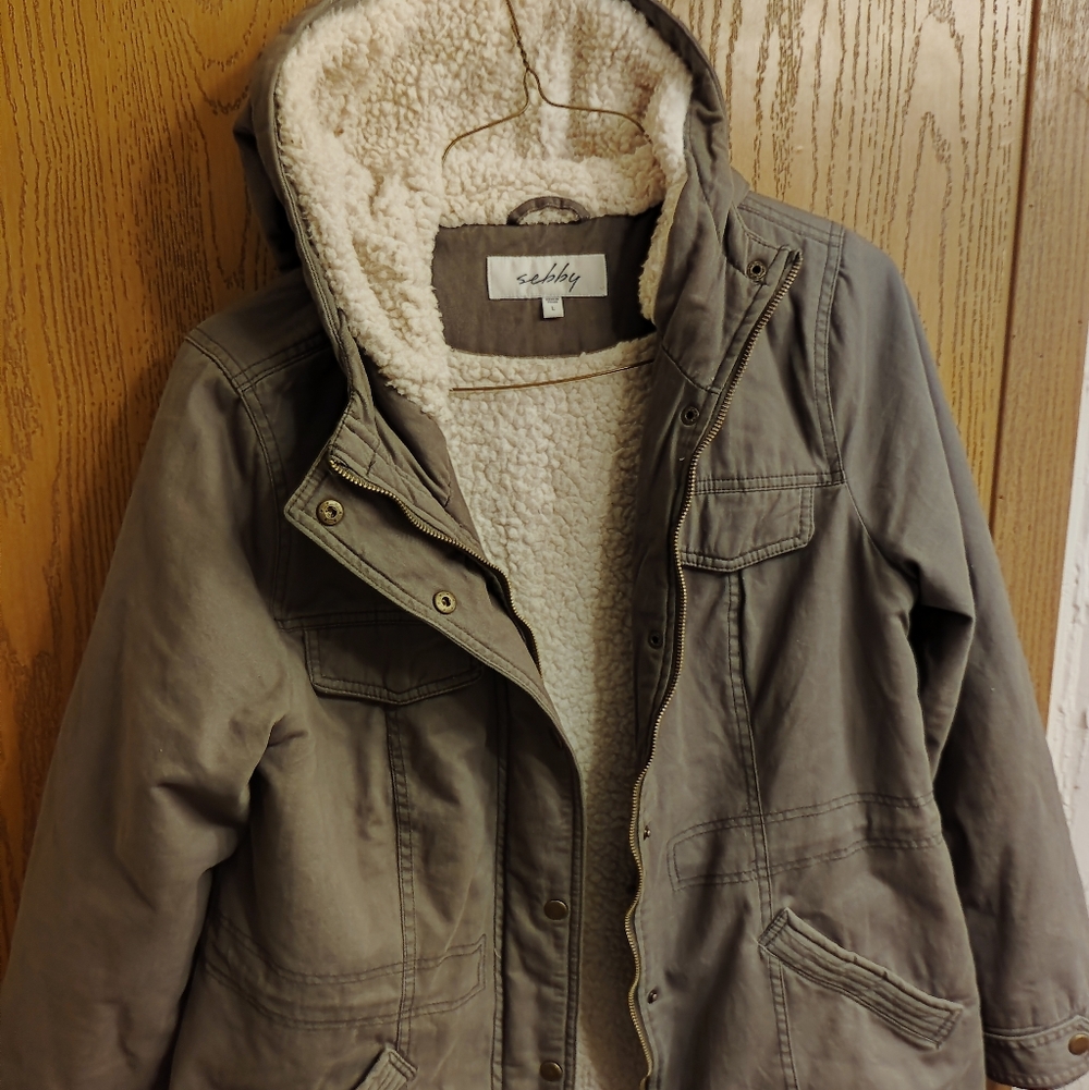 Sebby Cream Sherpa Jacket with Taupe Shell - Picture 1 of 4